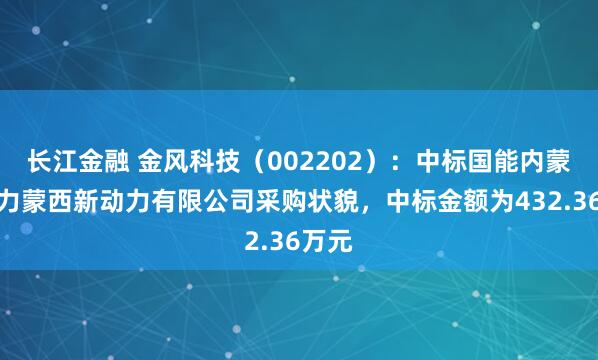 长江金融 金风科技（002202）：中标国能内蒙古电力蒙西新动力有限公司采购状貌，中标金额为432.36万元